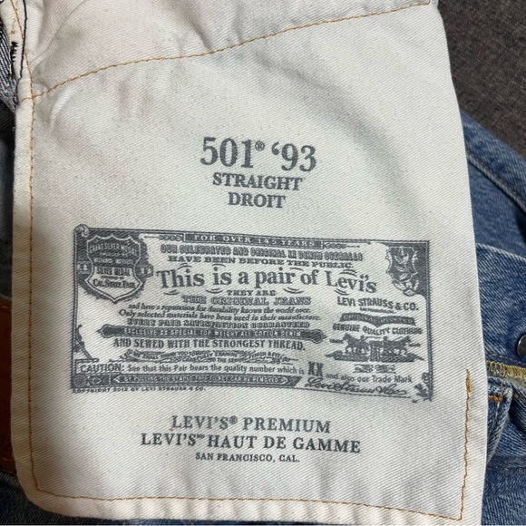 Levi’s Premium 501 ‘93 Straight Fit Men’s Jeans Basil Sky Destructed Medium Wash - Picture 14 of 16